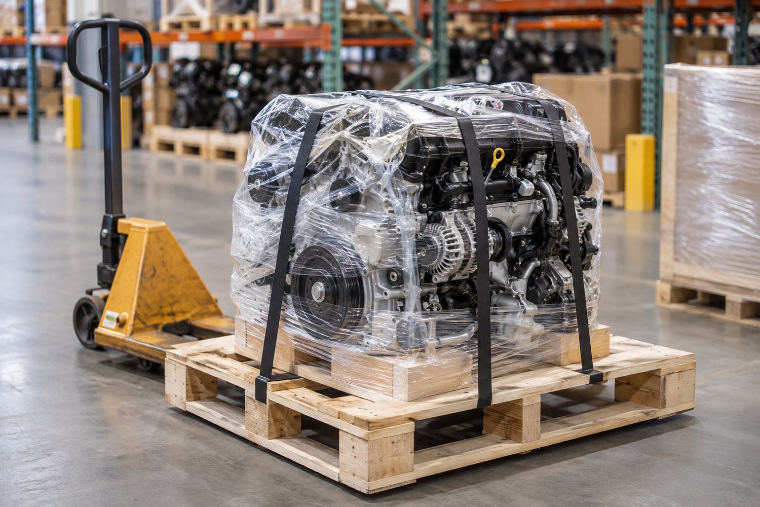 Motore imballato su pallet pronto per la spedizione